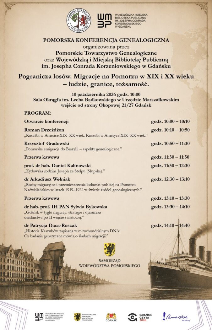 (UWAGA ZMIANY) Zapraszamy na Pomorską Konferencję Genealogiczną